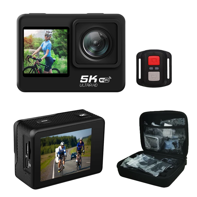 5K 30FPS Action Camera with EIS Stabilization 4K 60FPS Sports DV with EVA Nylon Portable Camera and Remote Control