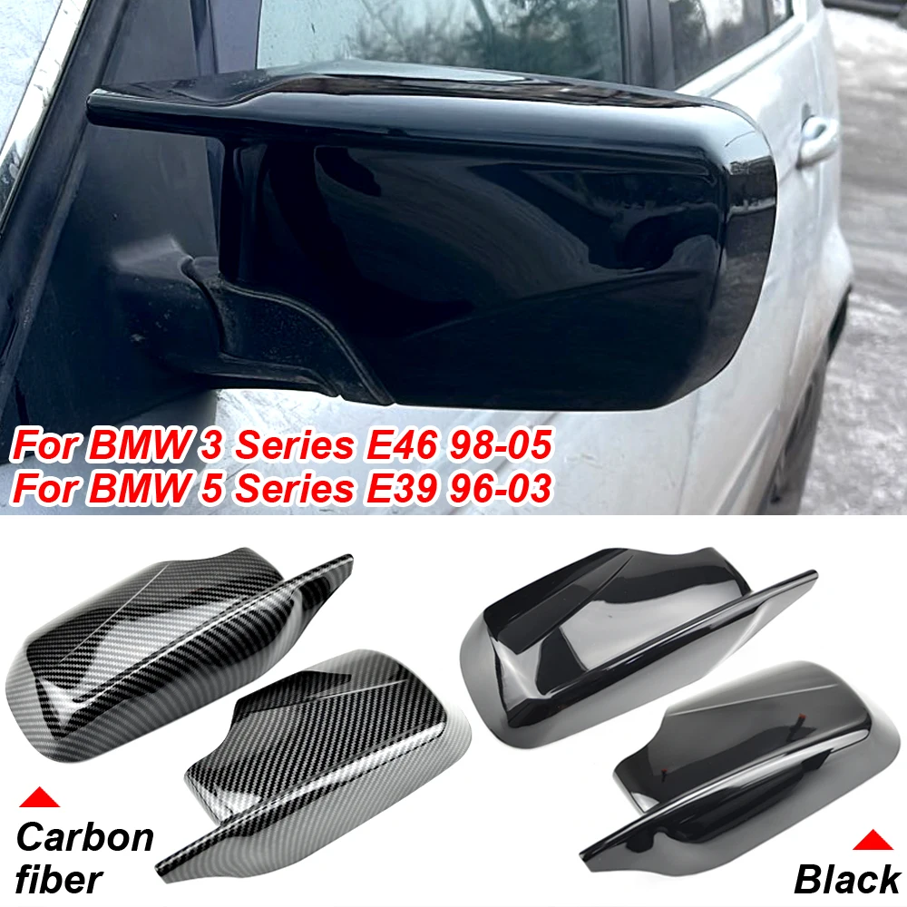 For BMW E46 E39 4 Door 3 Series 1998-2005 High Quality Door Rearview Mirror Cover Cap Side Black 2021 M3 M4 Style