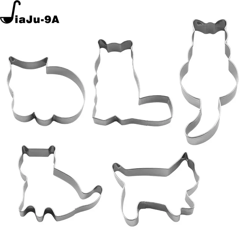 1 or 5pcs/set Stainless Steel Cookie Cutter  Mold Cat Cookie Mousse Ring Mold DIY Printing Baking and Pressing Tool Baking Tools