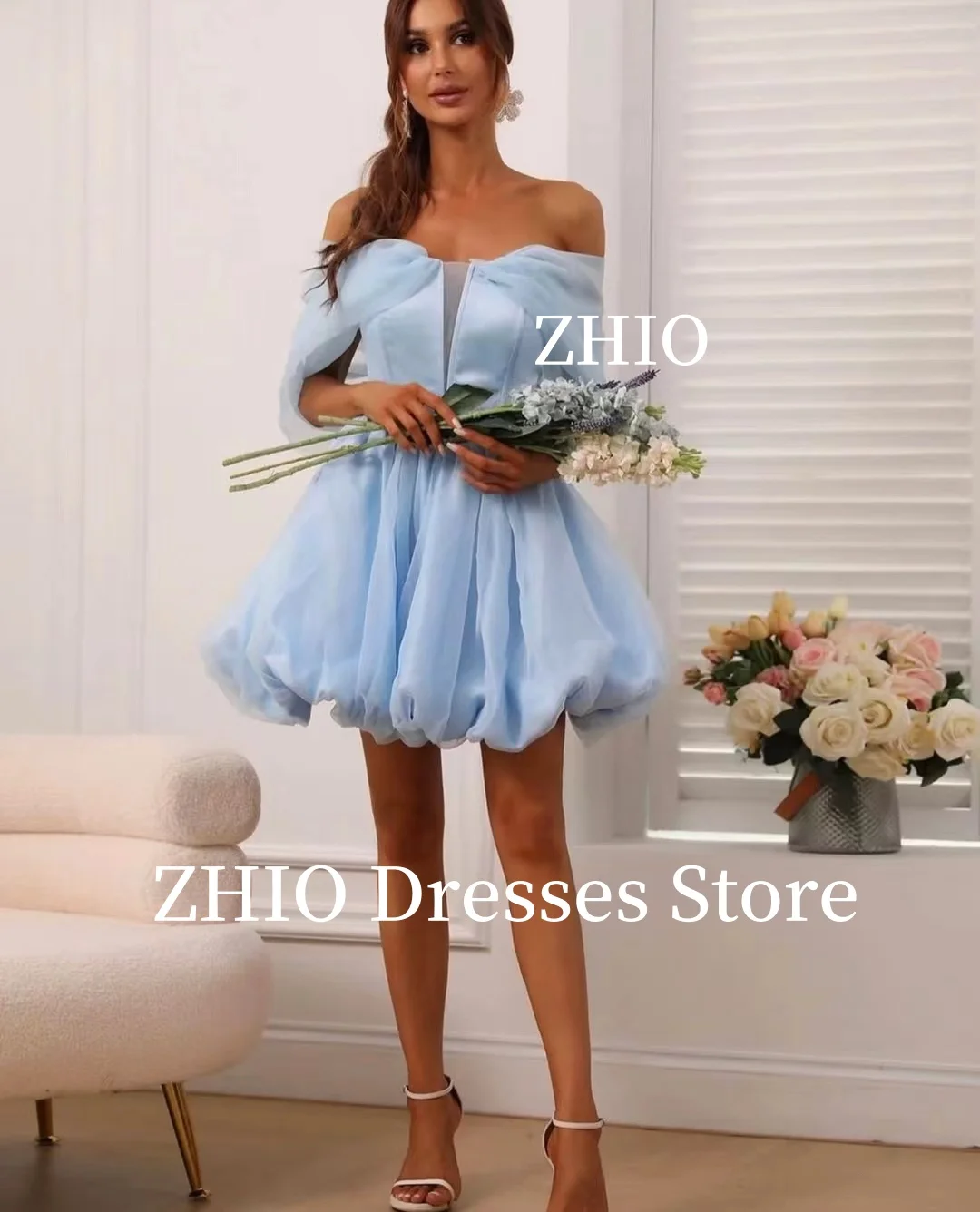 ZHIO принцесса мини-пляжное свадебное платье трапециевидной формы из органзы с открытыми плечами свадебное платье вечерние платья по индивидуальному заказу Robe de soirée