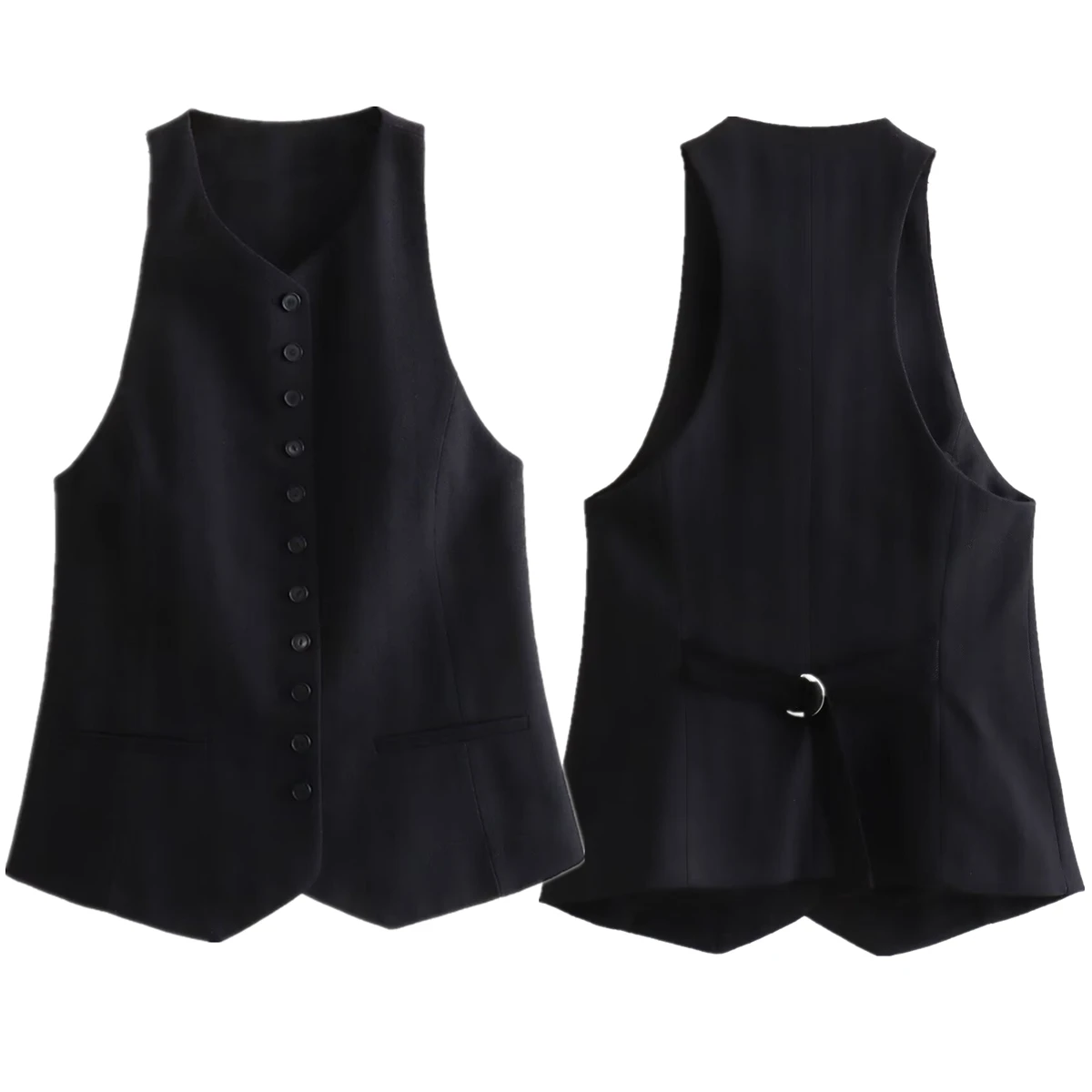 

Maxdutti For 2024 Sleeveless Jacket Women Black Color Fashion Casual Tank Tops Minimalist Single Breasted Suit Vest Women