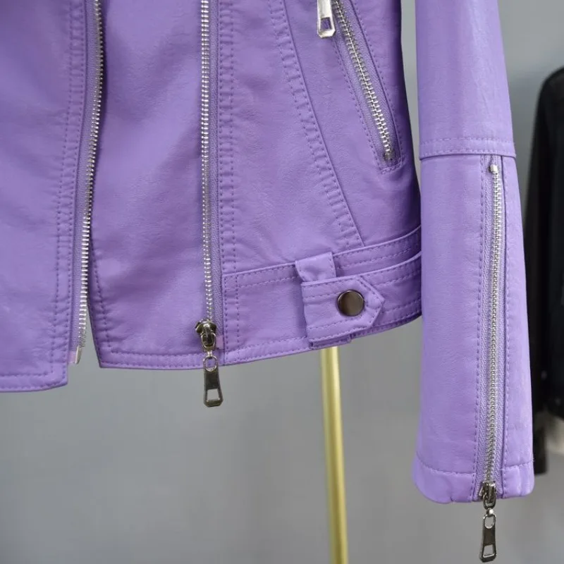 Giacca in pelle viola Cappotto corto da donna Slim Abbigliamento corto primaverile e autunnale