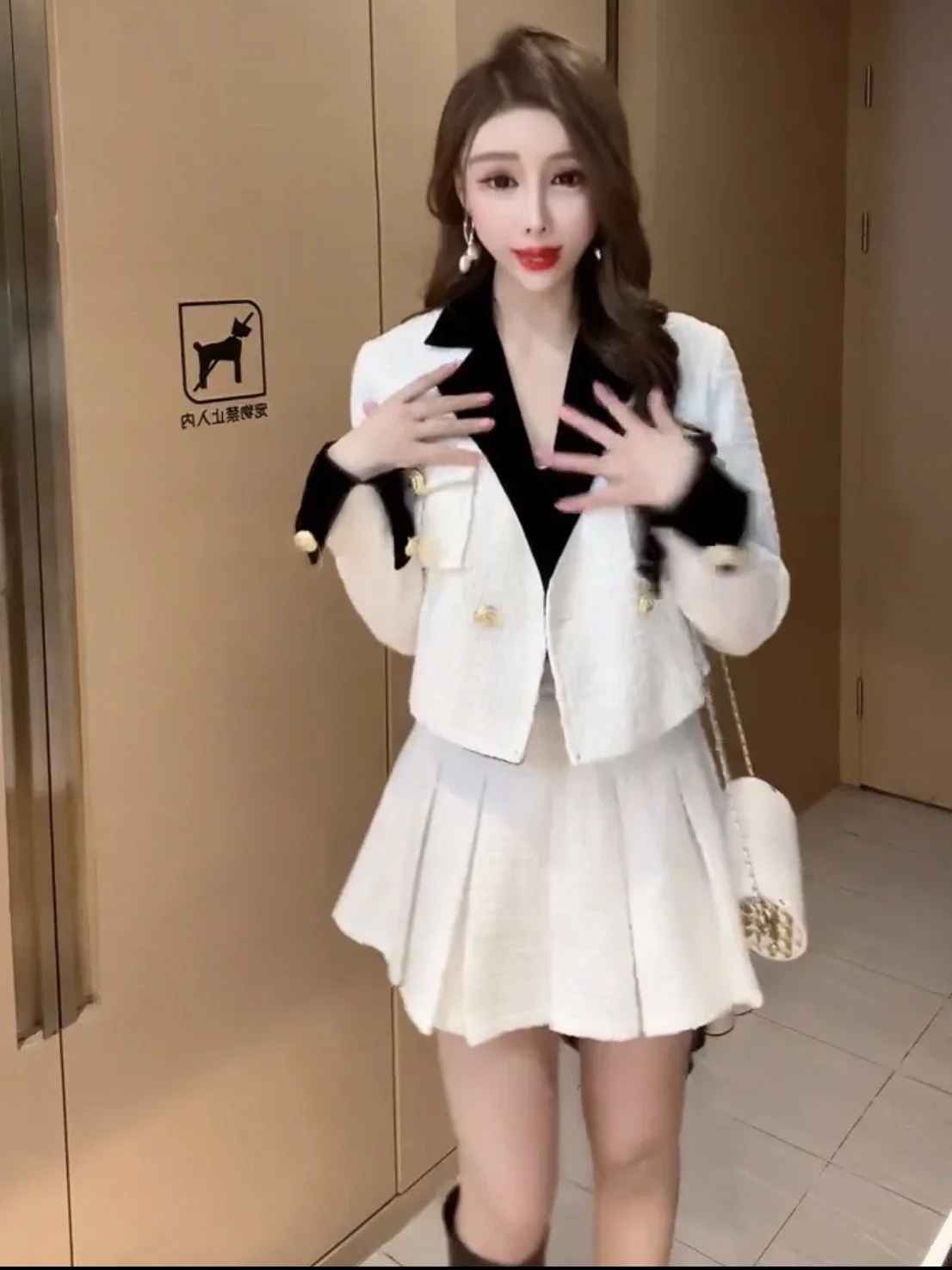 TikTok Hit Petite Chic Ensemble, 2023 Early Spring New Delicate Short Padded Blazer with Pleated Skirt Women Female Clothing