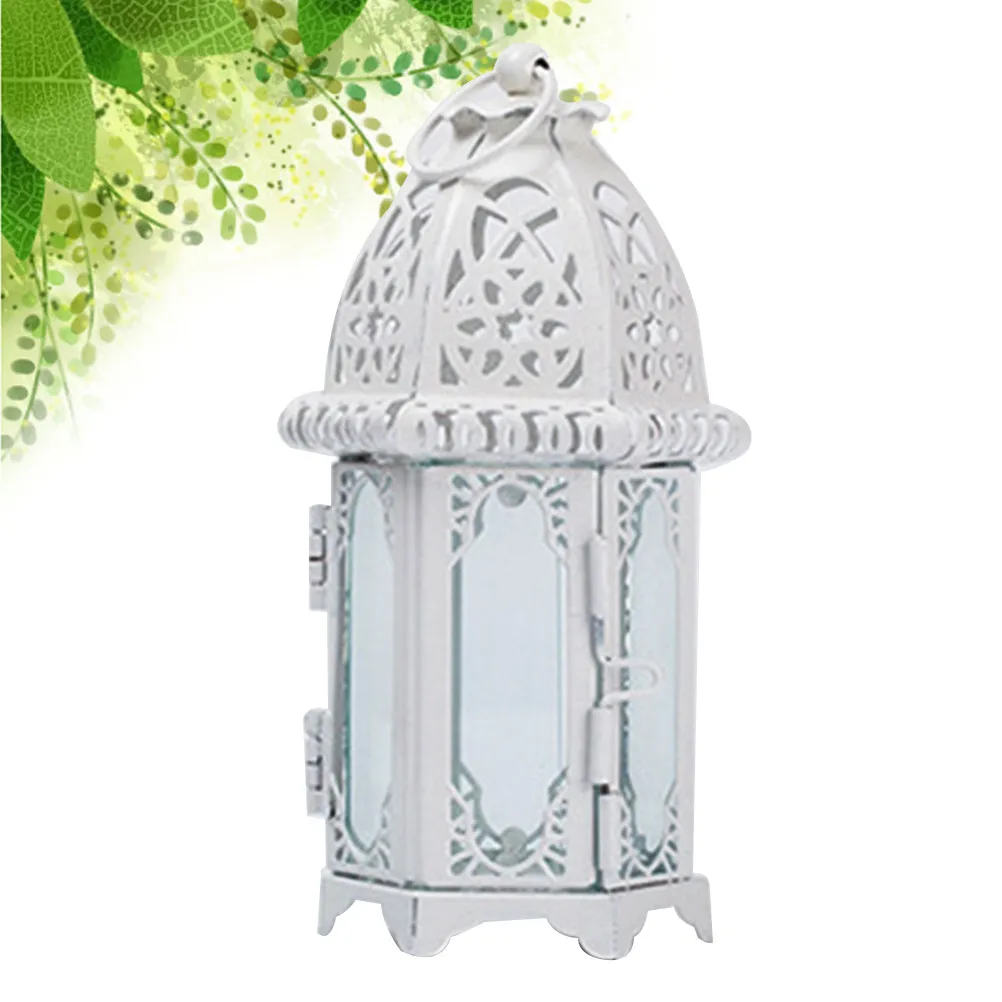 Vintage Lantern Iron Glass White Decorative Lantern Holder for Weddings Parties Events Centerpiece Holder