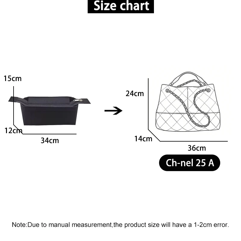 EverToner For Ch-nel 25A Bag Inner Organizer Insert Storage Pouch Bag Support Premium Felt Anti-Sag Insert