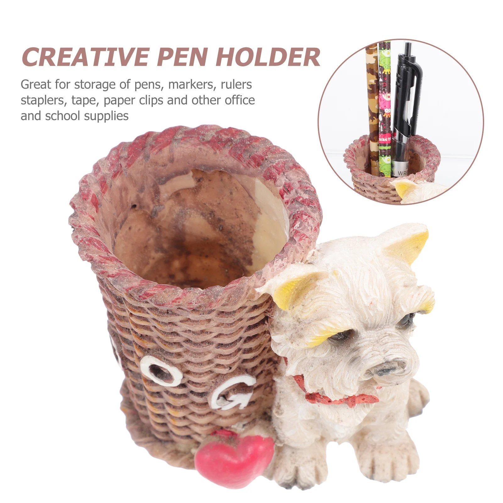 

Dog Shaped Pen Holder Resin Craft Storage Adornment Desktop Organizer Pencil Brush Container Unique Pen Storage Decoration