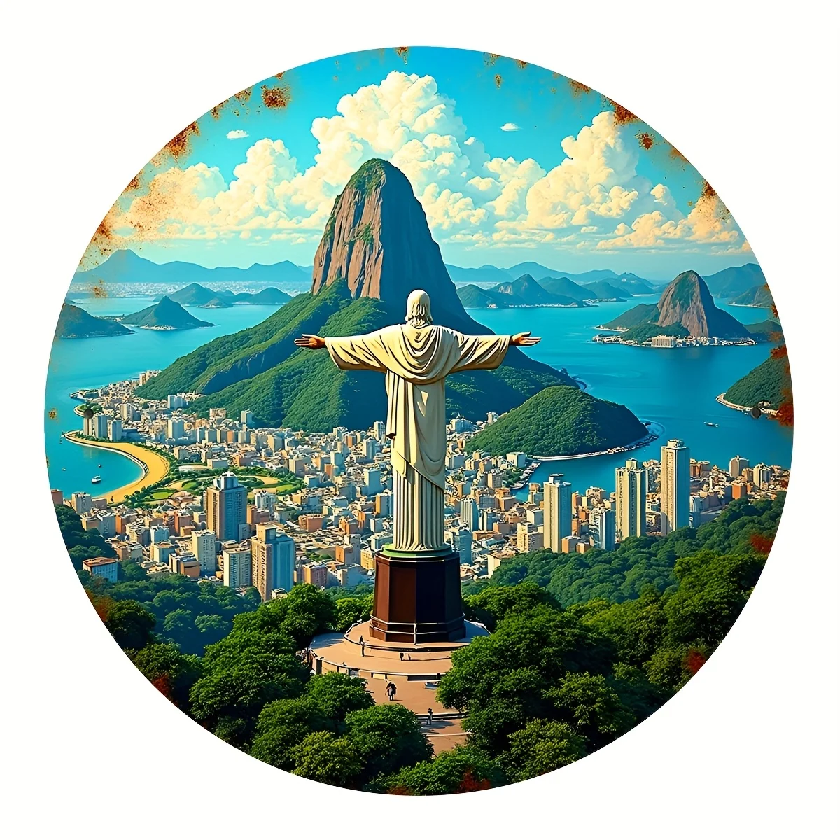 Metal Aluminum Plaque_1 Piece_Rio De Janeiro_Brazil Christ the Redeemer Statue Round Sign_Home Wall Decoration_Garden Office