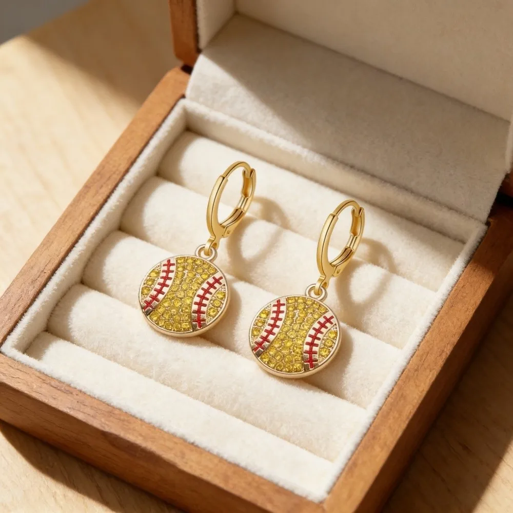 Rhinestone Sporty Alloy Stud Earrings Baseball Soccer Rugby Football Ear Hooks Embellishments Sports-Inspired