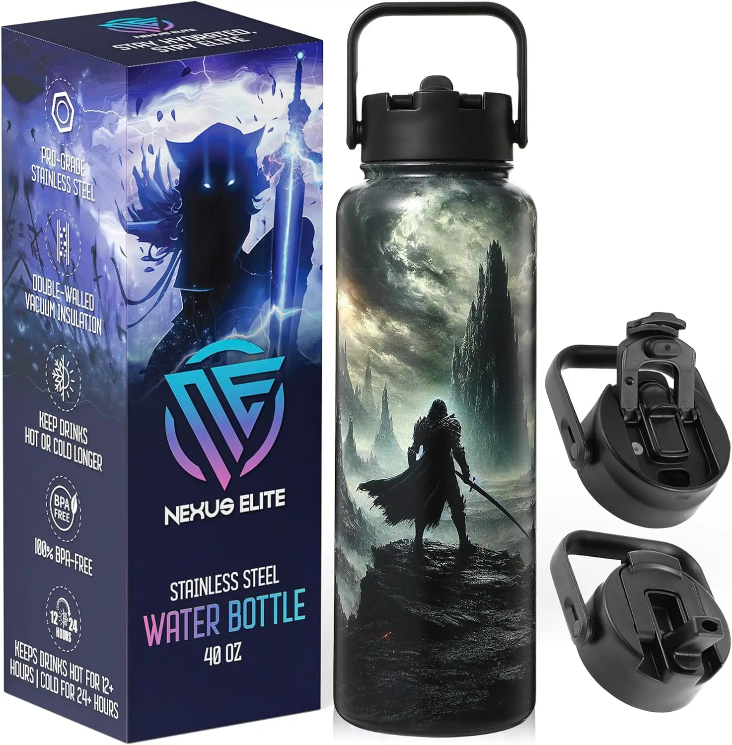 

Изолированная бутылка для воды на 40 унций — герметичная колба из нержавеющей стали с соломинкой, напитки для горячих и холодных путешествий, использование в тренажерном зале и игры