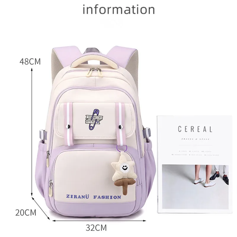 Mochila escolar con colgante de helado para niñas, bolso escolar colorido, impermeable, gran capacidad, grado 1-6