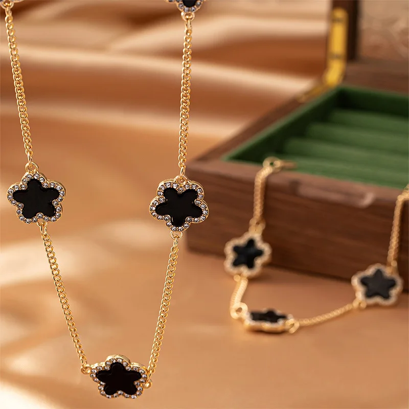 Jewelry Sets For Women Geometric Glass Enamel Flower Necklace Bracelet Two-piece Set Party Gift OL Holiday S018