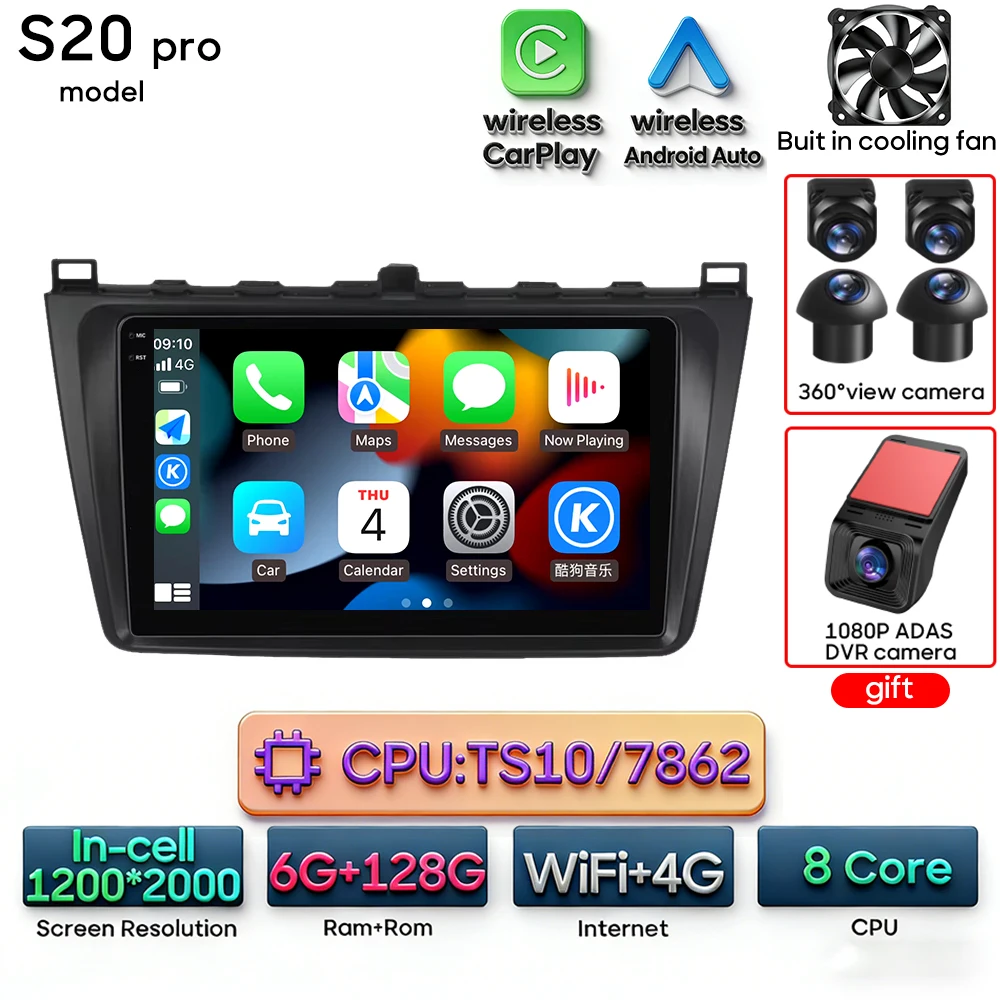 Android 16 voor Mazda 6 Rui GH 2008 - 2015 Auto Multimedia Speler Draadloze Carplay Autoradio Stereo Video Wifi Navigatie GPS BT