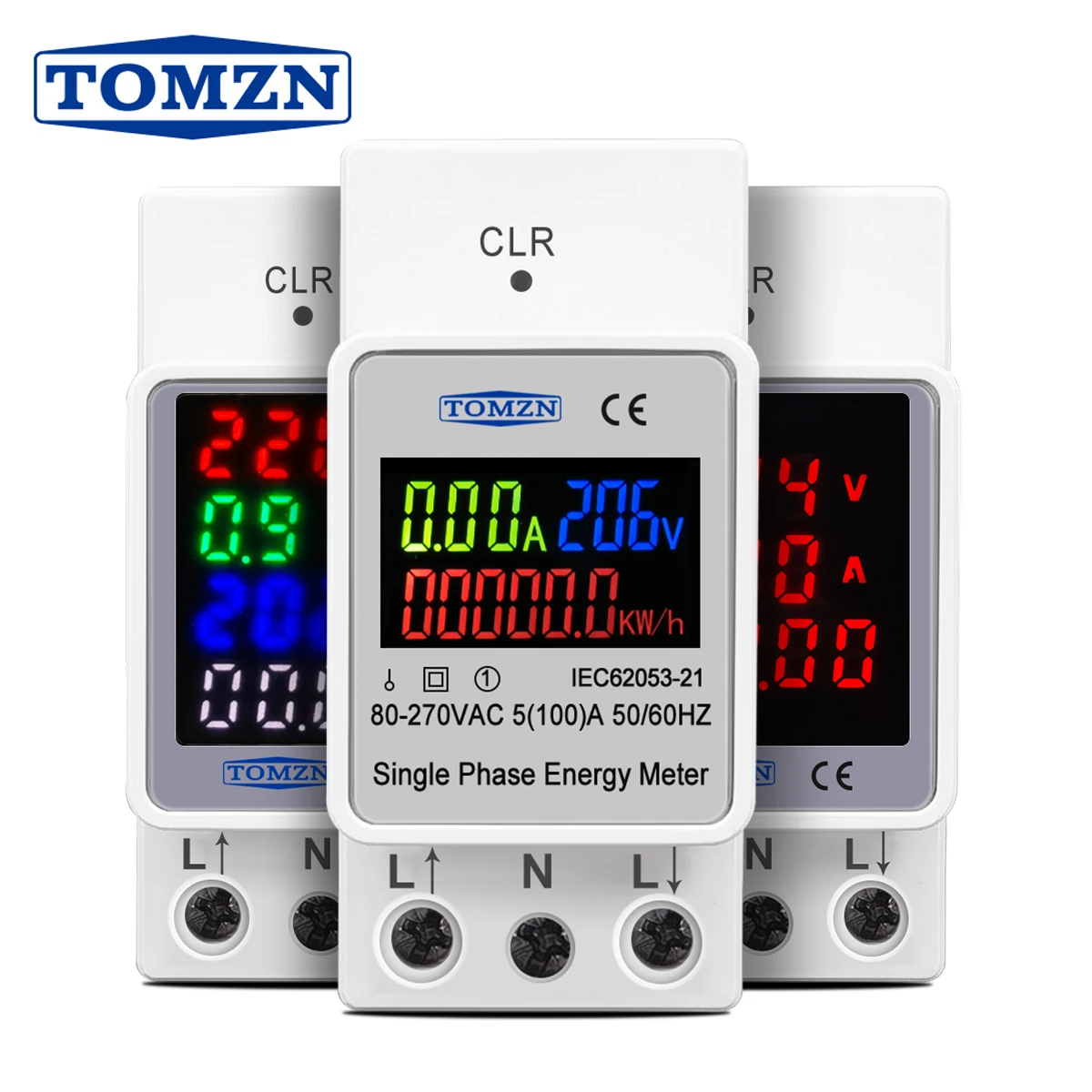 TOMZN AC 110V 220V 100A din rail Voltage Current KWH Electric energy monitor meter VOLT AMP voltmeter ammeter Wattmeter