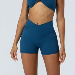 Women Cross Waist Pilates Gym Fitness Yoga Shorts Tight Butt Lifting Outdoor Running Dance Cycling Elastic Sport Shorts
