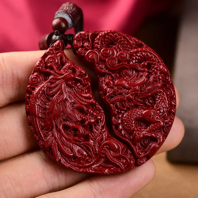 

Модное ожерелье-подвеска «Дракон и Феникс» из киновари и нефрита, китайское целебное украшение, подарок на удачу для женщин и мужчин, цепочка для свитера