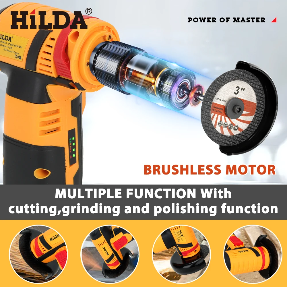 HILDA 12 V Mini 3 Inç Fırçasız Elektrikli Açı Öğütücü Mikro Lityum-iyon Parlatıcı Elmas Kesme Ve Taşlama Makinesi Erkekler Hediye
