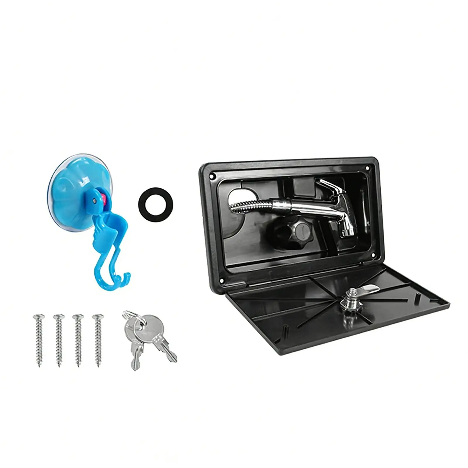 

Exterior RV Shower Box Kit with Key Lock Portable Pull Out Head for Travel Trailer Van Outdoor Accessories