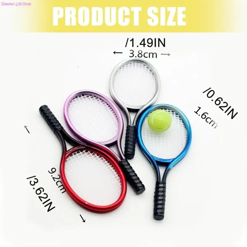 Racket tennis miniature D0JC Accessoires d'équipement sport balle pour maison poupée Définition des enfants