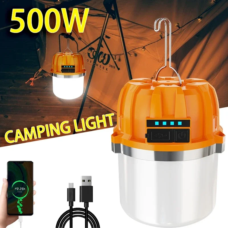 High Power 500W LED Camping Lights Built-in Battery USB Rechargeable Emergency Power Bank Outdoor Camping BBQ Tents Lantern