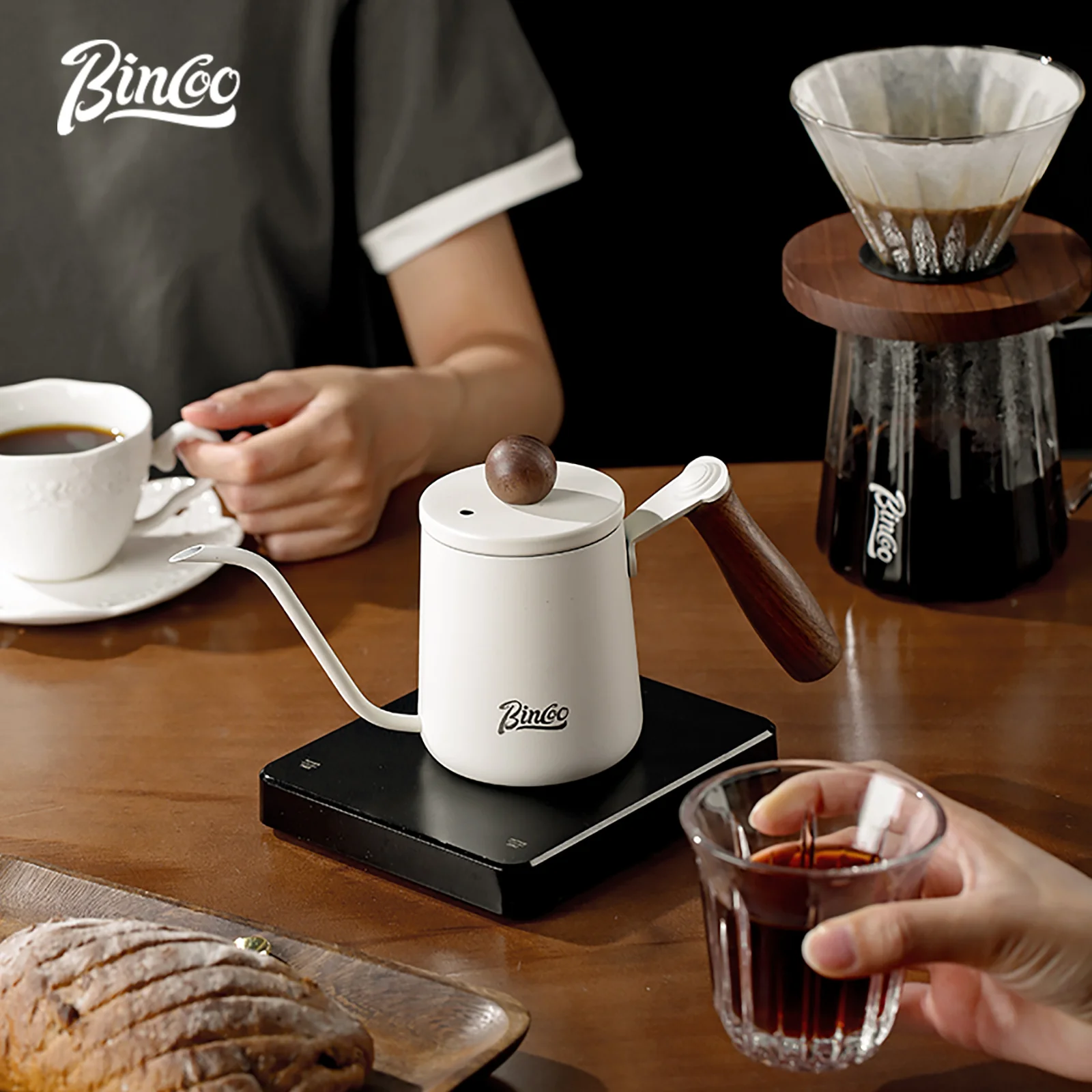 

Bincoo Portable Coffee Kettle 350ml Compact Gooseneck Design Long Spout for Precise Pouring Travel Brewing