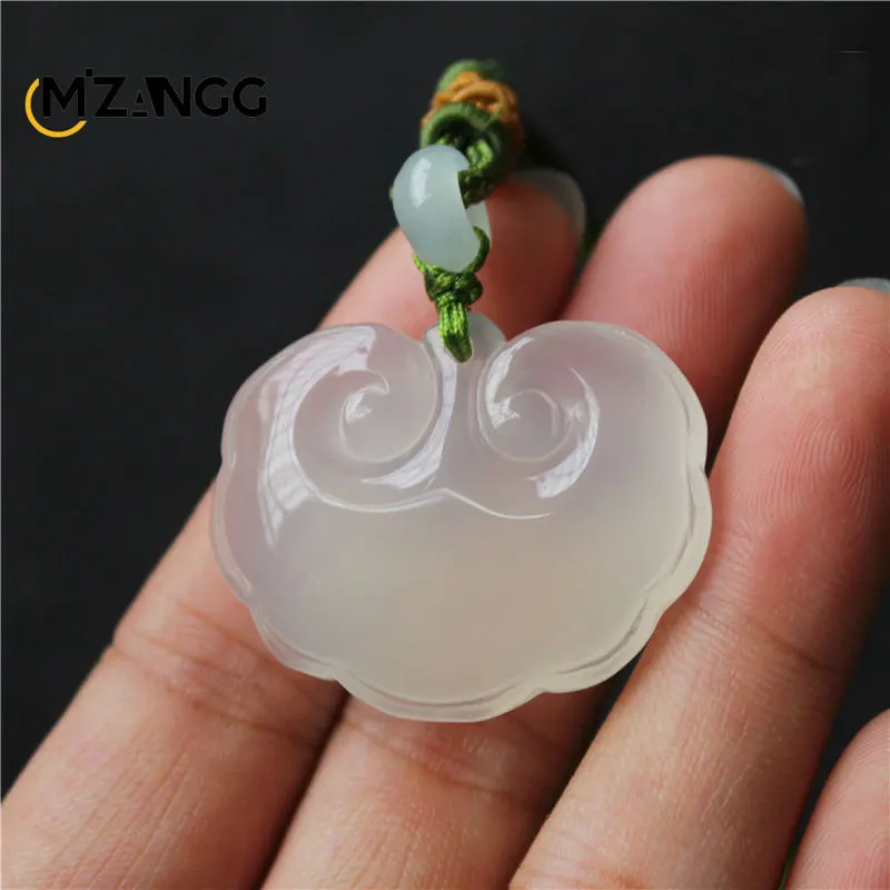 Hand-carved White Chalcedony Ruyi Lock Pendant Ice Kind Lady/Baby Ruyi Lock Lucky Amulet Item Pendant