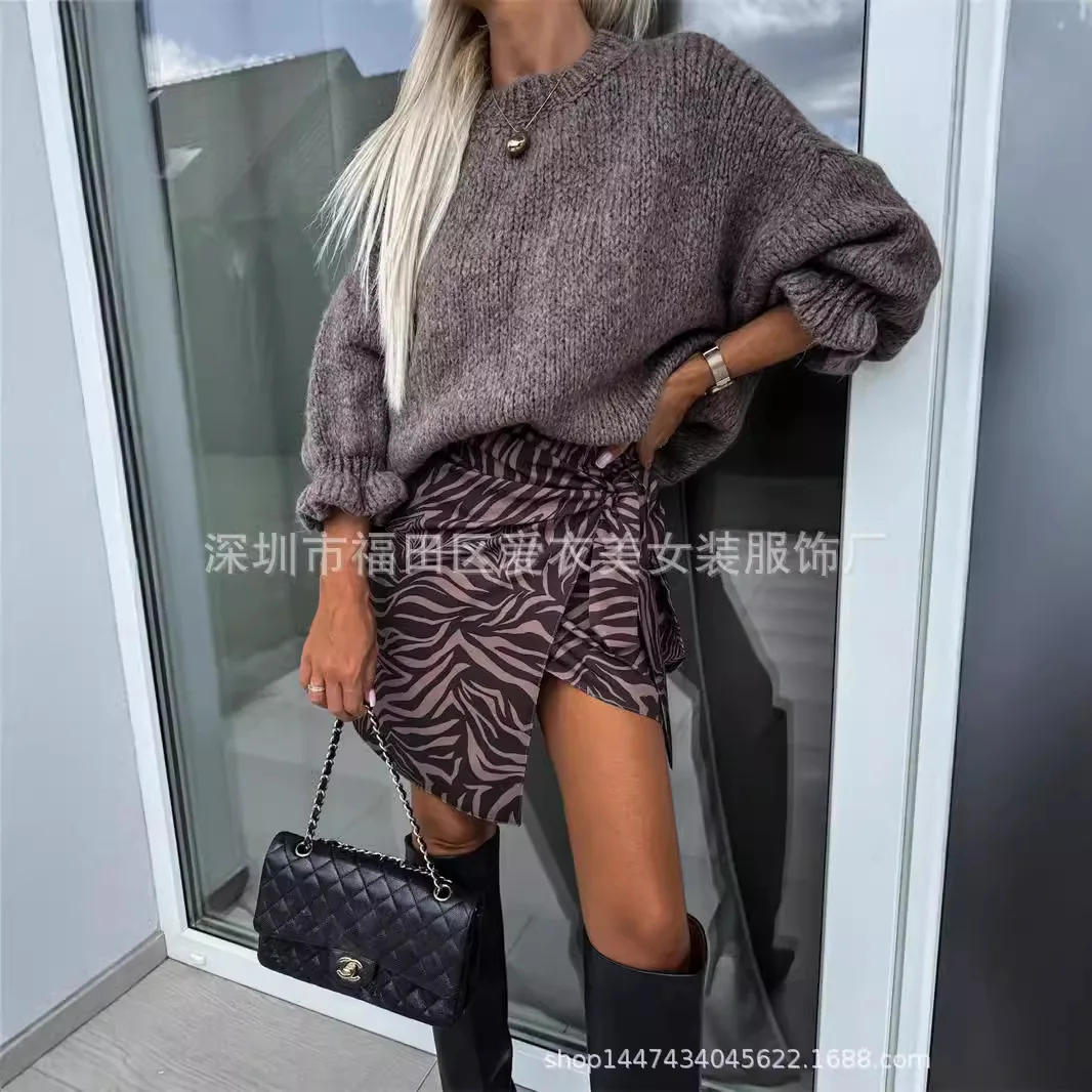 

2025 New Fashion Ruffle Sleeve Knitted Sweater For Women Autumn Casual Loose Solid Color Round Neck Long-sleeved Top For Women