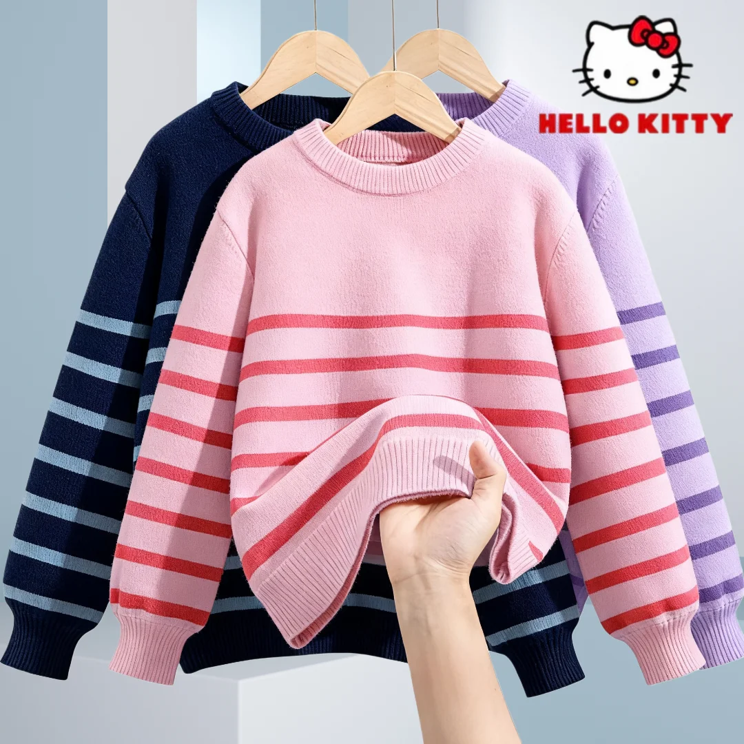 

Hello Kitty детский полосатый свитер унисекс детский осенне-зимний ветрозащитный свитер с круглым вырезом ярких цветов вязаный пуловер