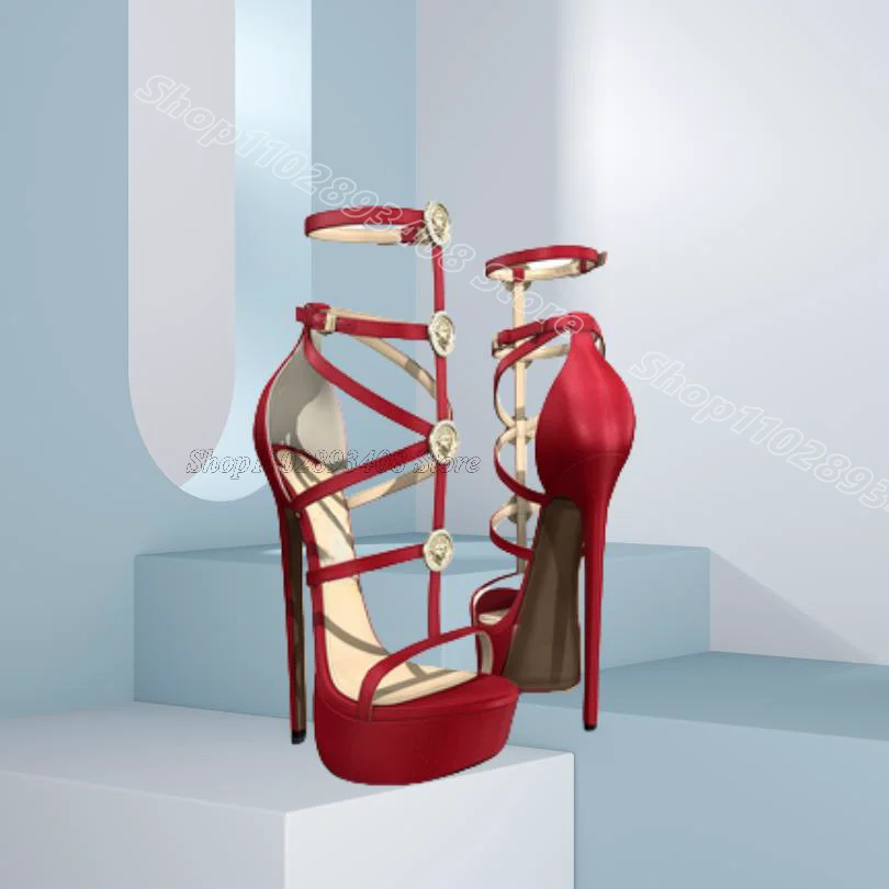 Sandal sutra Platform logam dekorasi jari Terbuka Hak penutup modis desain mode untuk sepatu Gaun wanita 2024 Zapatos Para mujue