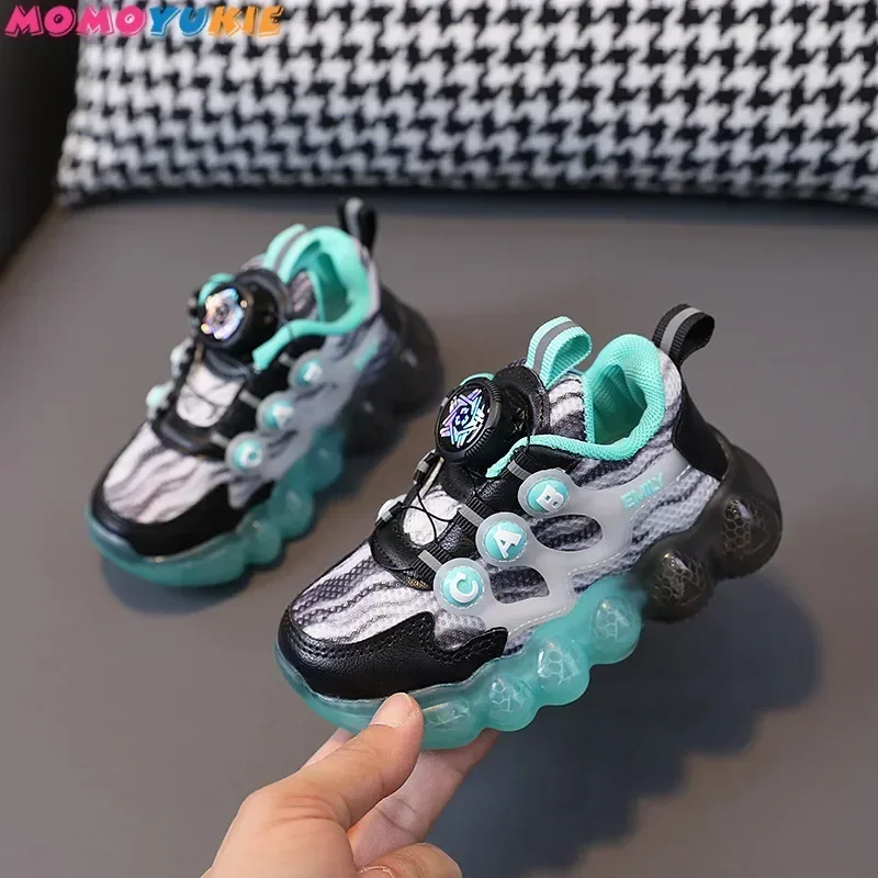 Children Boys Girls Sneakers 2024 Spring Autumn New LED Lights Versatile Mesh Breathable Soft Bottom Glowing Luminous Shoes