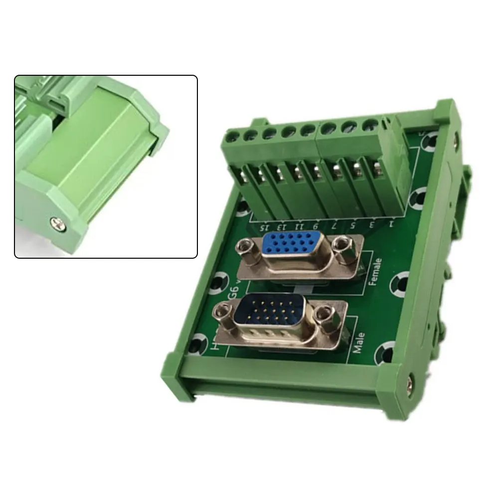 VGA male female adapter terminal block HDP15MG6 for DIN rail mounting supports 5 0mm pitch copper wire 16 to 26 AWG