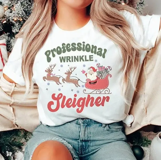 Aesthetic Nurse Christmas T Shirt Wrinkle Sleigher Cosmetic Rn Np Pa Practioner Injector Filler Med Spa Holiday