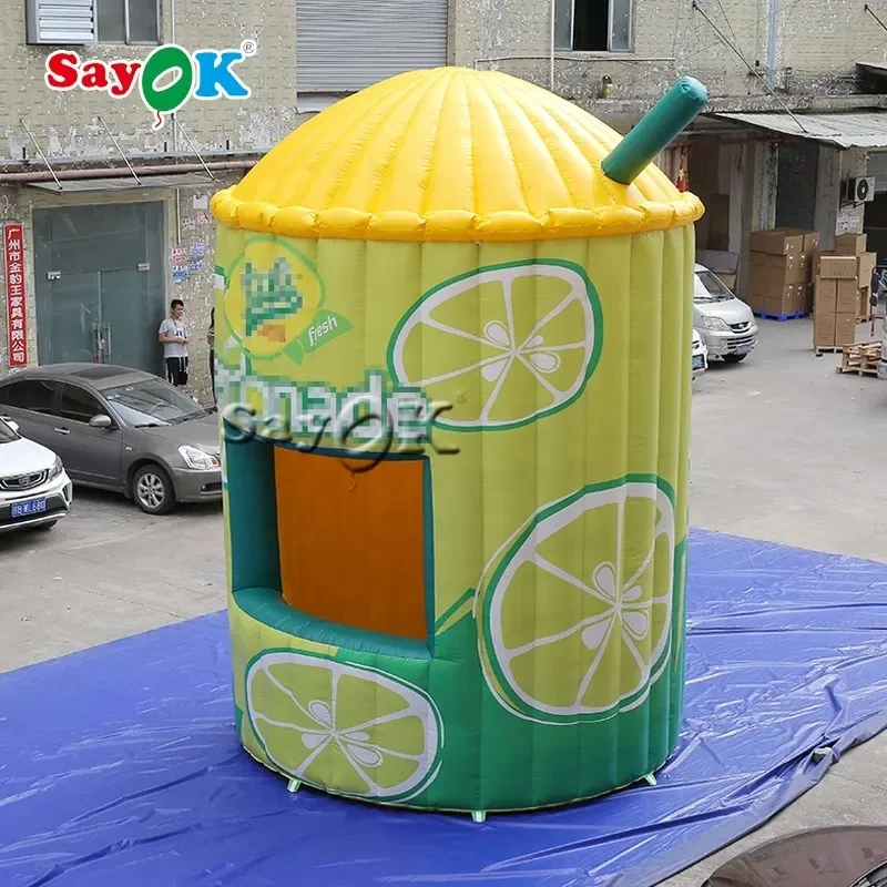 5mh Inflatable Lemonade Stand Booth Inflatable Lemonade Cart Stand With Blower Outdoor Ticket Booth For Events Advertising