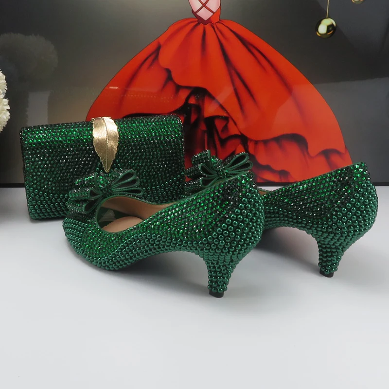 Zapatos de novia de cristal verde para mujer, conjunto de zapatos de tacón fino, zapatos de noche para fiesta de boda, bombas altas, zapatos de punta abierta para mujer