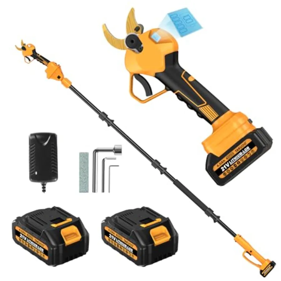 

Аккумуляторные секаторы-высоторезы 2-в-1 с диаметром реза 1,6 дюйма, электрические секаторы с удлинительной штангой, 21В, 2×4,0 Ач, на аккумуляторах