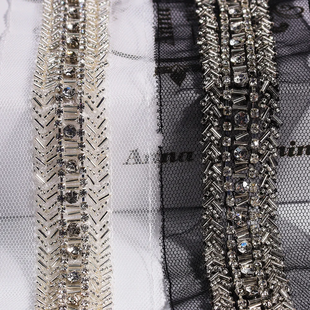 2Yards Rhinestone Crystal Bling Diamante Lace Diamond Trim Ribbon Necklace Applique Gem Sparkle Wedding Dress Decoration