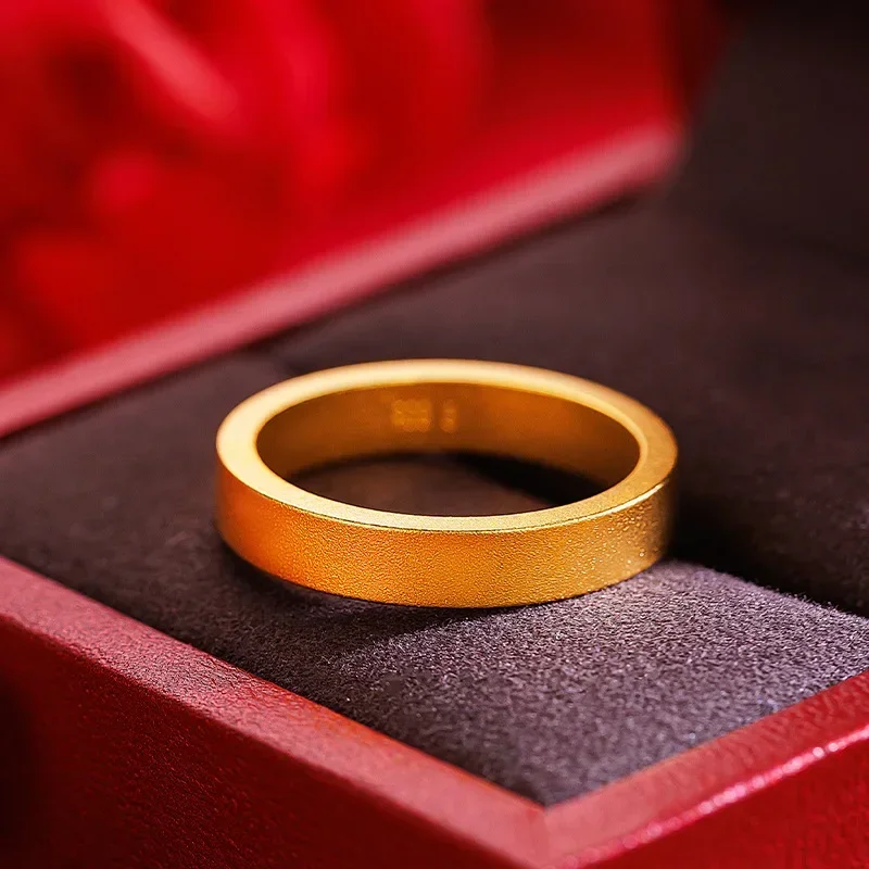 9999 Real Gold 24K Ancient Heritage Couple Plain Ring Men's and Women's Sandblasted Safe Closed Ring