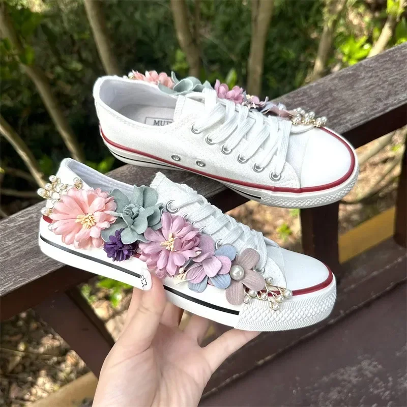 AJGS Spring Summer Canvas Shoes 2024 Spring Parent-child 3D Flower Girls Canvas Shoes Women Sneakers Lady Casual Shoes Single