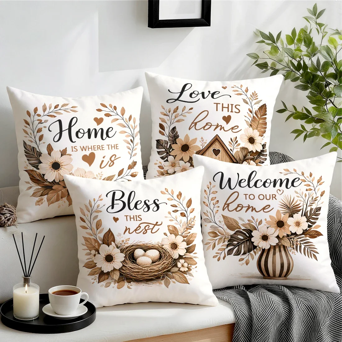 1pcs/4pcs Brown Tone Warm Home Design Cushions Pillowcase Polyester Cushion Cover Throw Pillow Pillowcover Home Car Sofa Decor