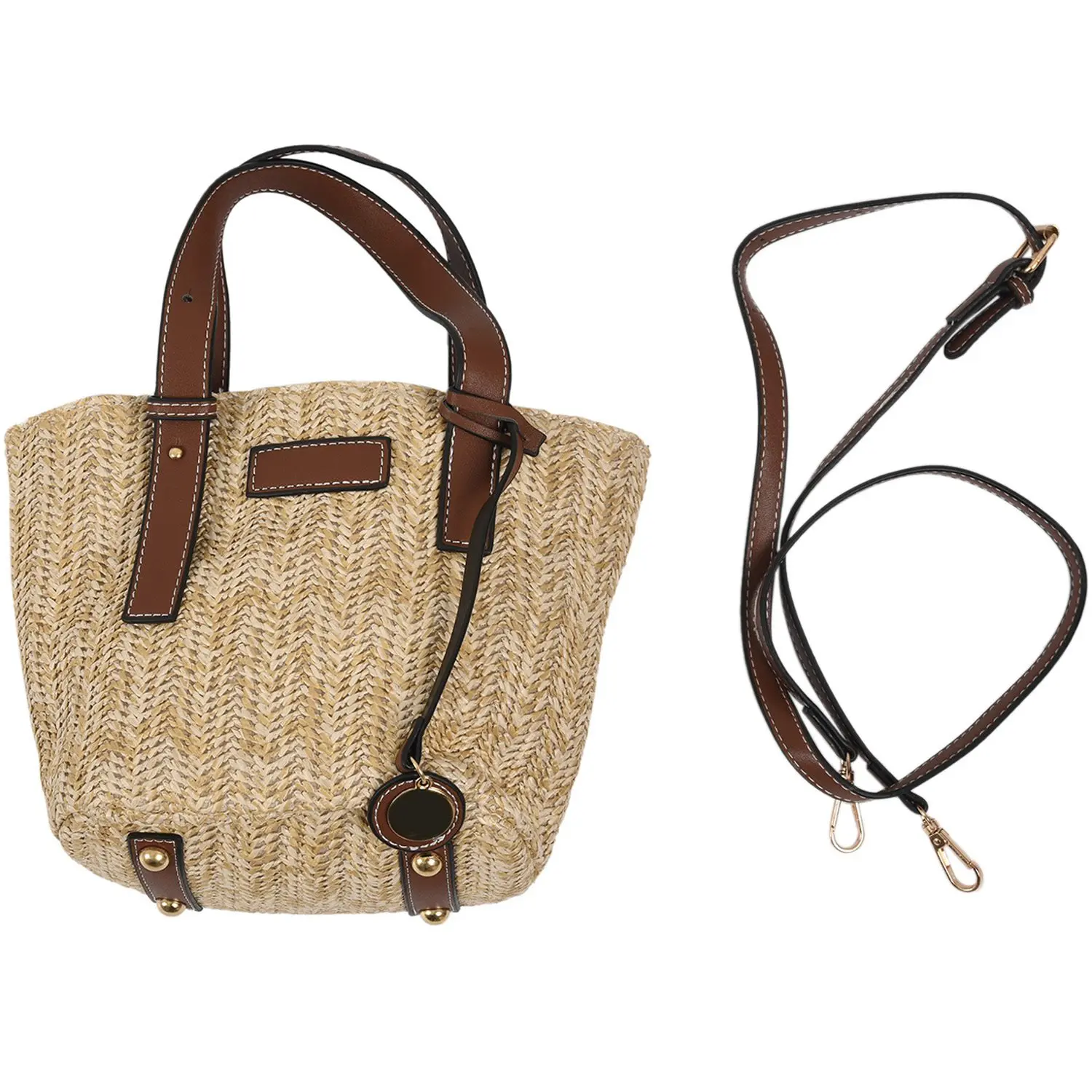 Handmade Women Handbag Vintage Retro Beach Bag Straw Rope Knitted Big Messenger Bag Lady Fresh Paper Pack For Summer Tote(Brown)