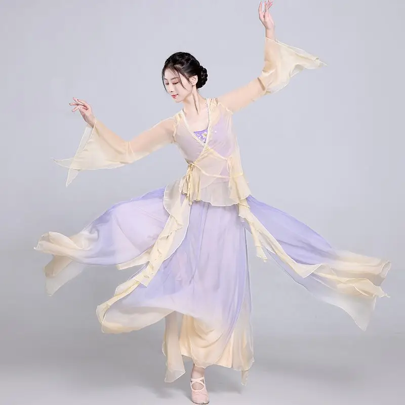 Classical Dance Costumes Women Dance Dress Graceful Figure Fairy Gauze Clothes Practice Gradient Colors Han Ancient Dress Set