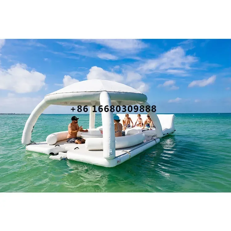 

New Arrival Wholesale Pontoon Swim Deck Water Leisure Island Driftsun Inflatable Floating Dock Platform Inflatable Mat with Tent