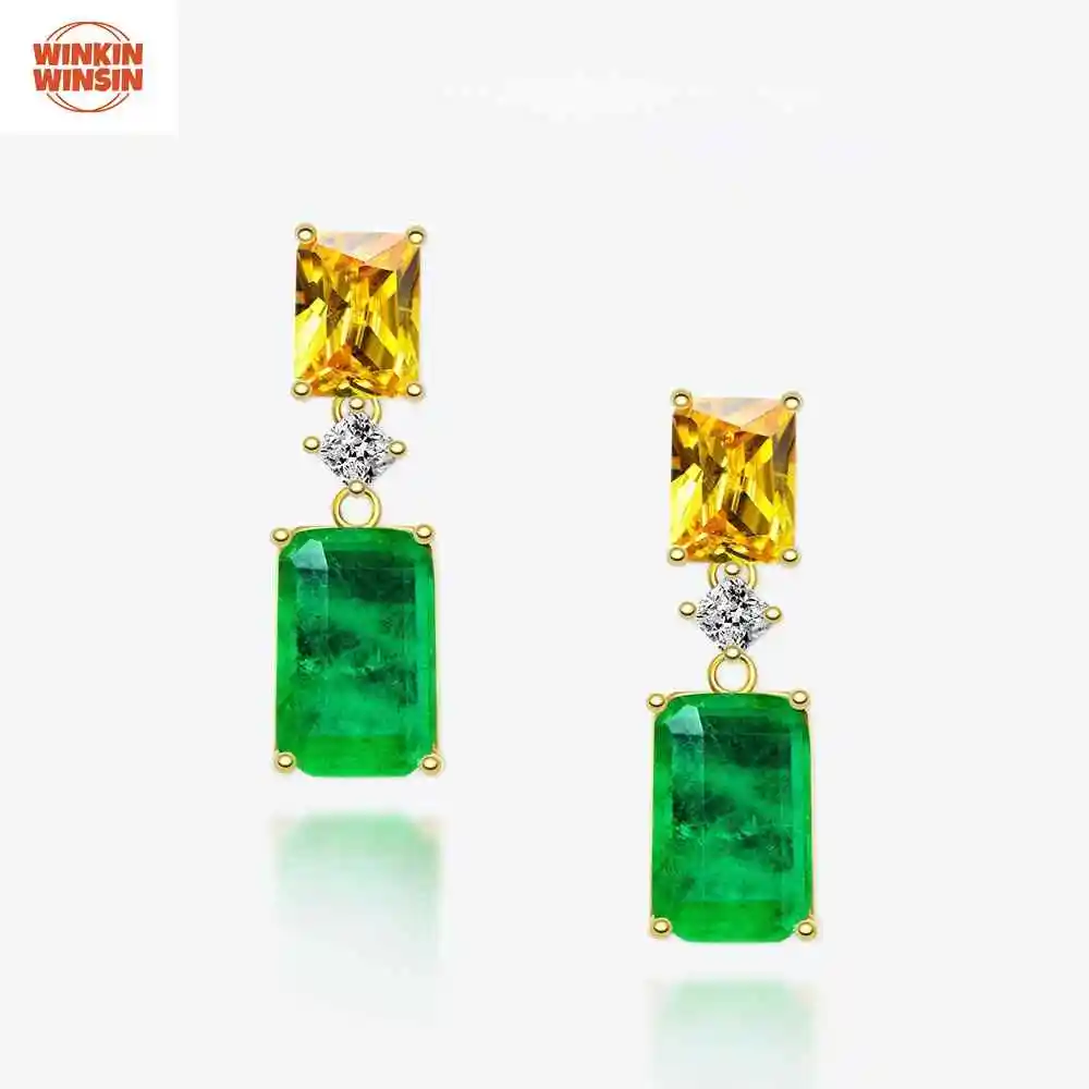 

Winkin Winsin 5-Carat Synthetic Emerald Earrings for Women European and American Style, Fashionable and Versatile