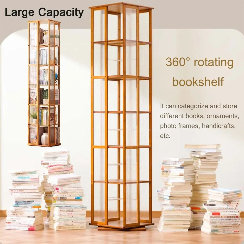 رف كتب دوار، خزانة كتب أكريليك قائمة على الأرض مكونة من 6 طبقات للأطفال والكبار، رف عرض دوار لتخزين الكتب لـ S #4