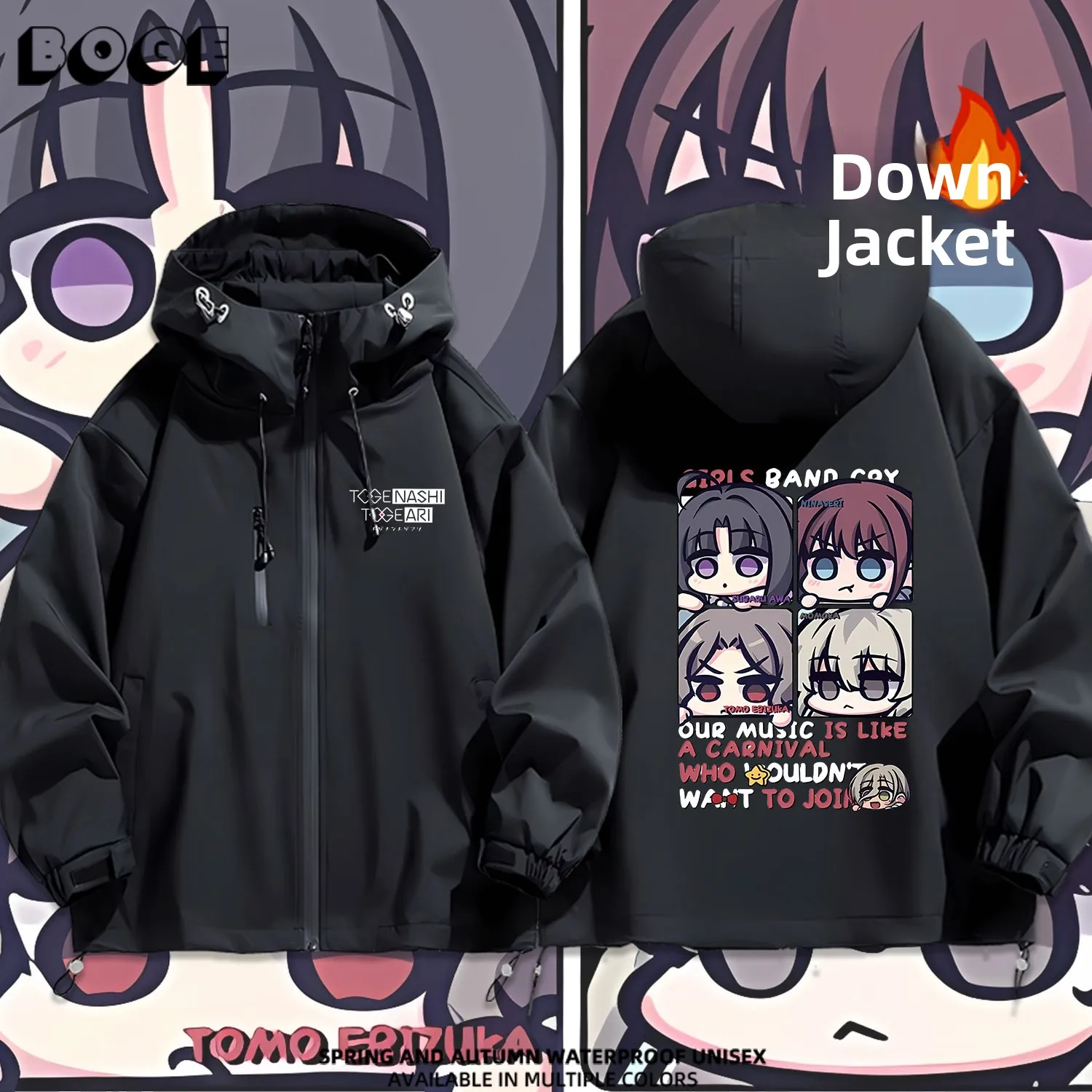 

Куртка Q Version Band Girl Cry Jaet с капюшоном, пуховая, для активного отдыха, повседневная, водонепроницаемая, из полиэфирного волокна, весна-осень-зима