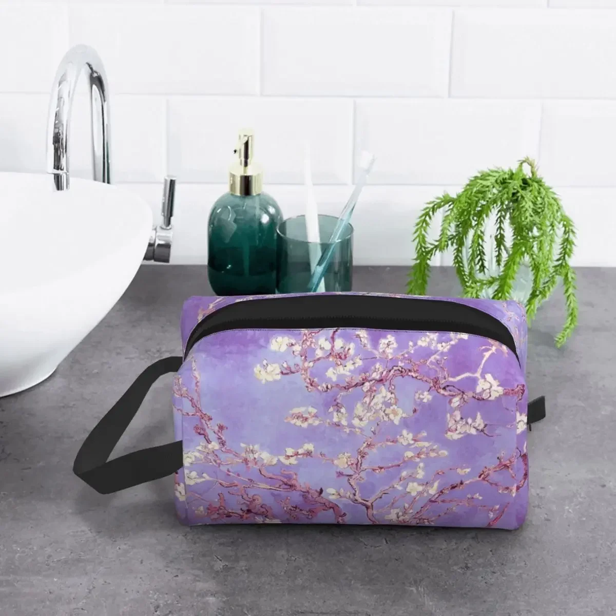 Travel Vincent Van Gogh Almond Blossoms Lavender Violet Toiletry Bag Flowers Makeup Cosmetic Organizer Storage Dopp Kit Case