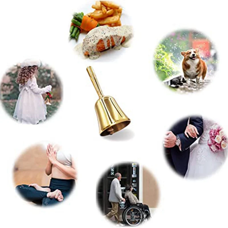 High-end Super Loud Hand Barking Bell, Solid Brass Dinner Bell Service Bell Pet Training Bell Jingle Bell, Gold
