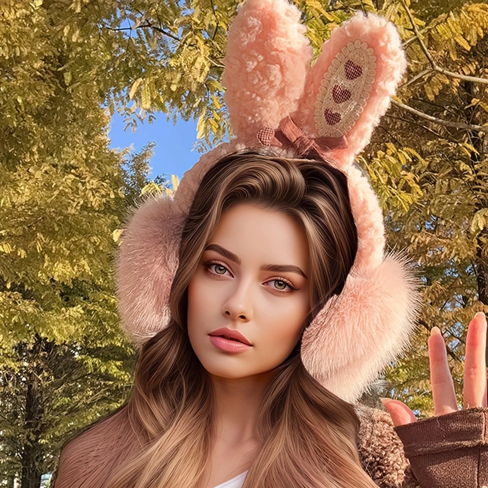 Cute Women Ear Muffs Earmuffs Winter Accessories, Plush Adults Skiing Running Rabbit Ears Covers Protector for Valentine's Day
