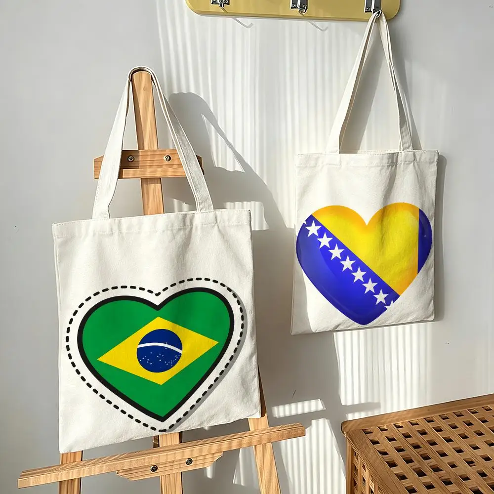 Art C-Country F-Flag H-Heart S-Series Storage Bags Canvas Bags Are Suitable For Going To Class, Shopping, Gifts, And Commuting