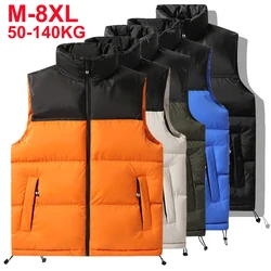 Men's Vest Jacket Autumn Winter Parkas Oversize Stand Collar Zipper Pockets Orange Windbreaker Waistcoat Plus Size 6xl 7xl 8xl