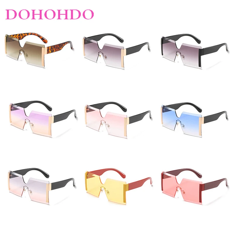 Vintage Y2K Rimless Square One Piece Sunglasses Women For Men New Fashion Luxury Brand Design Trend Oversized Sun Glasses UV400